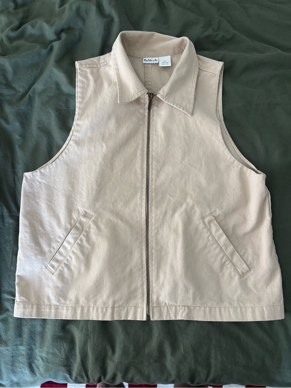 Sleeveless Zip-Front Beige Utility Vest- Rubbish Brand- Size Medium